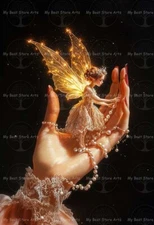 HOLDING PINK FAIRY ART PRINT, Fantasy Victorian Hand Poster, Lady Fae Decor E748