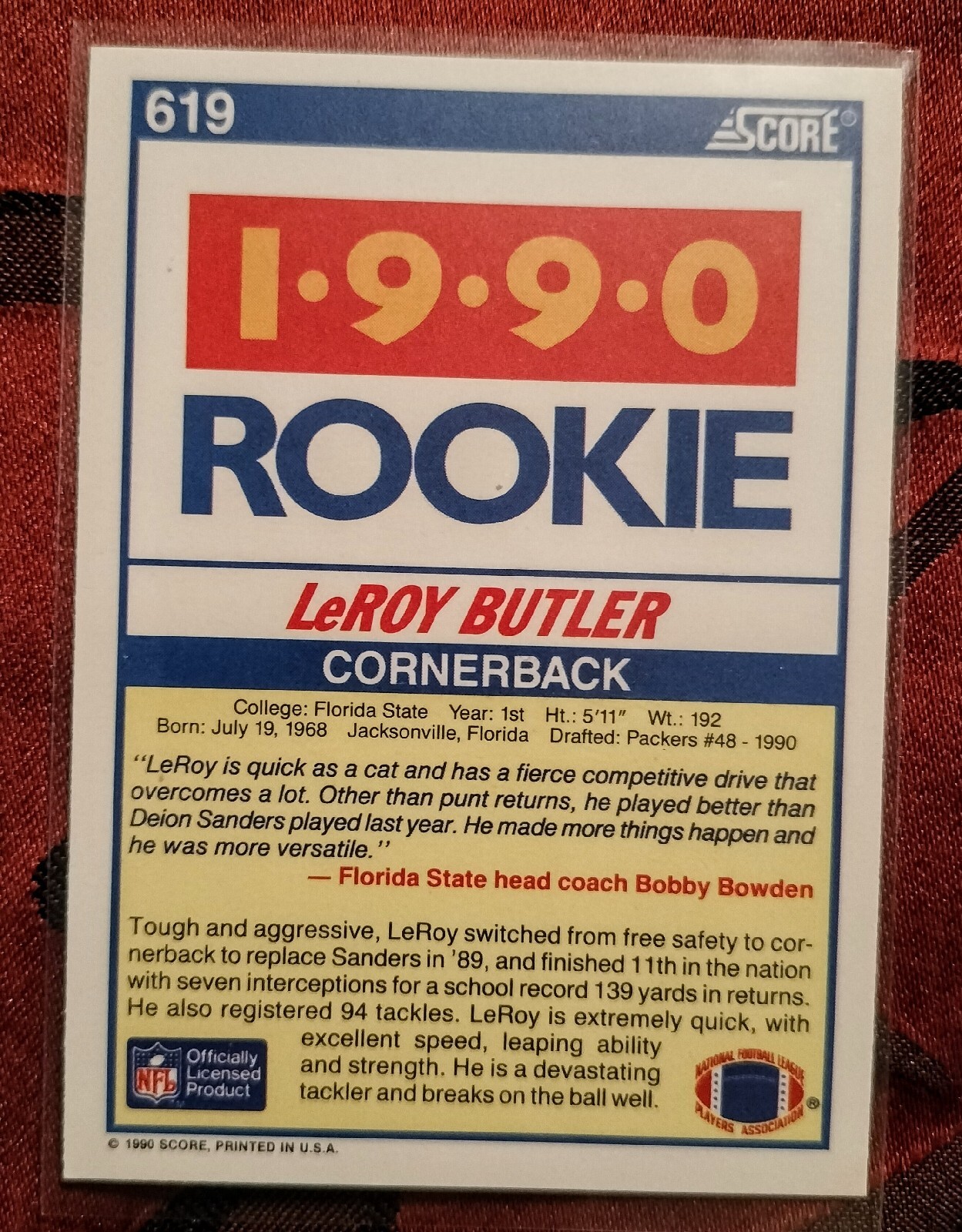 LeRoy Butler 1990 Score Rookie Card Pulled Fresh From Series 2 Pack | eBay