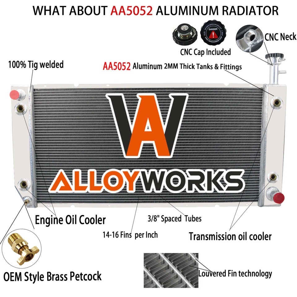 3 Row Aluminum Radiator Fit 2004-2016 Chevy Express 2500 3500 4500 GMC Savana Foto 2 de 4