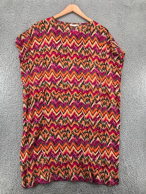 Masai Dress Womens Extra Large Pink Zig Zag Short Sleeve Lagenlook Knee Pockets