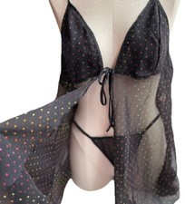 Vtg Baby Doll Chiffon Negligee Rainbow Polka Dots Petra Nightie Sheer Thong 1X