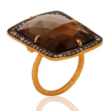 Smoky Quartz Gemstone Ring 925 Silver Gold Plated Handmade Jewelry