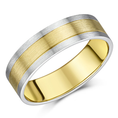 Ring 9 kt zweifarbig Gold flach Hofform matt Hochzeit 6 mm Band