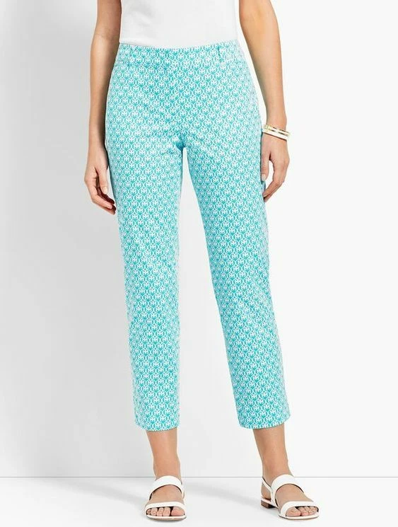 NEW $79 TALBOTS Aquamarine Scrolling Hearts PERFECT CROP Cotton Twill Pants Sz 2