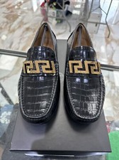 Versace La Greca Leather Driver Loafers croc embossed 40 NWB