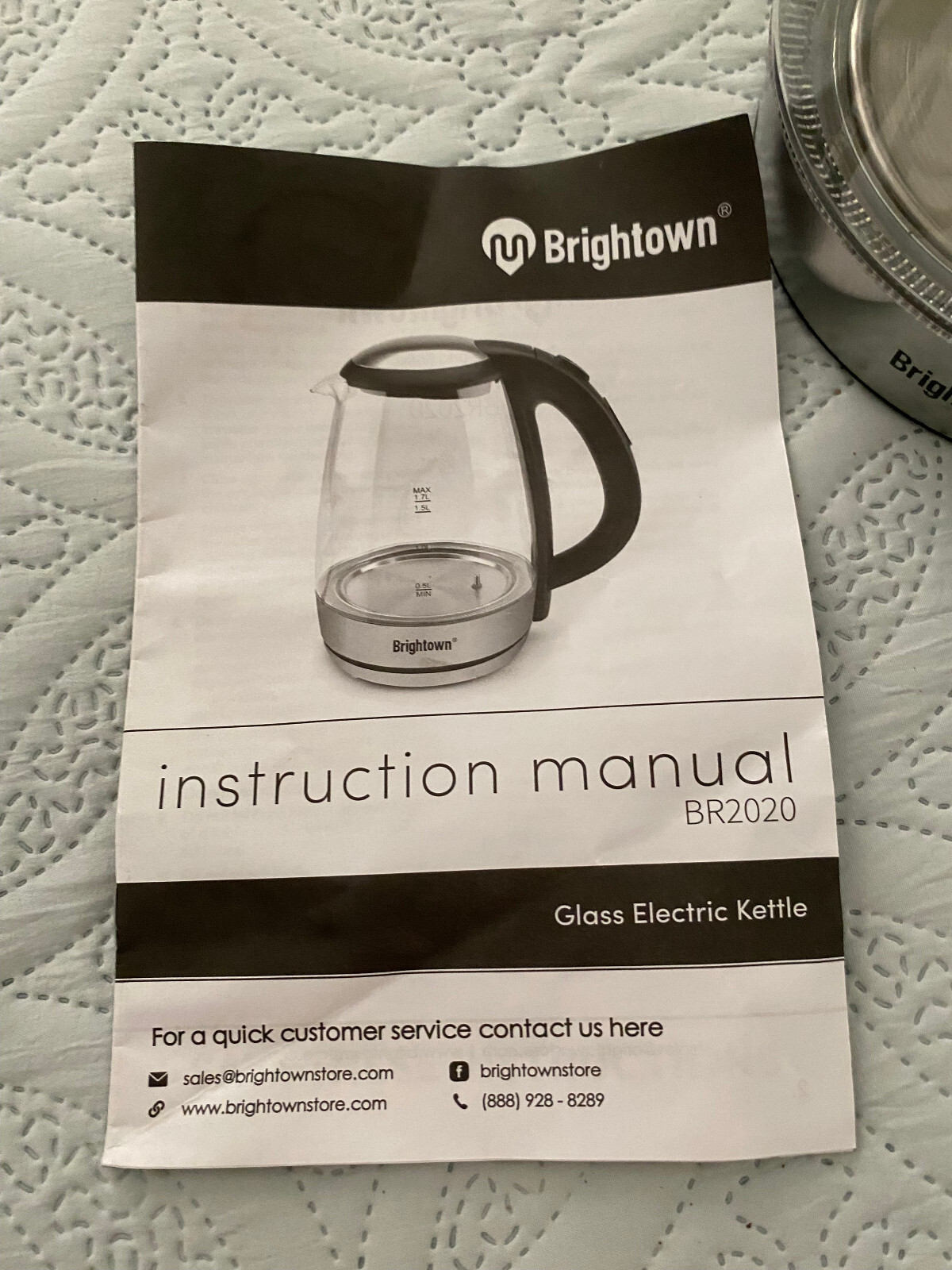 Brightown NEW Electric Tea Kettle NO BASE Glass Hot Water Pot with LED