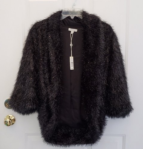 Max Studio Open Front Tinsel Faux Fur 