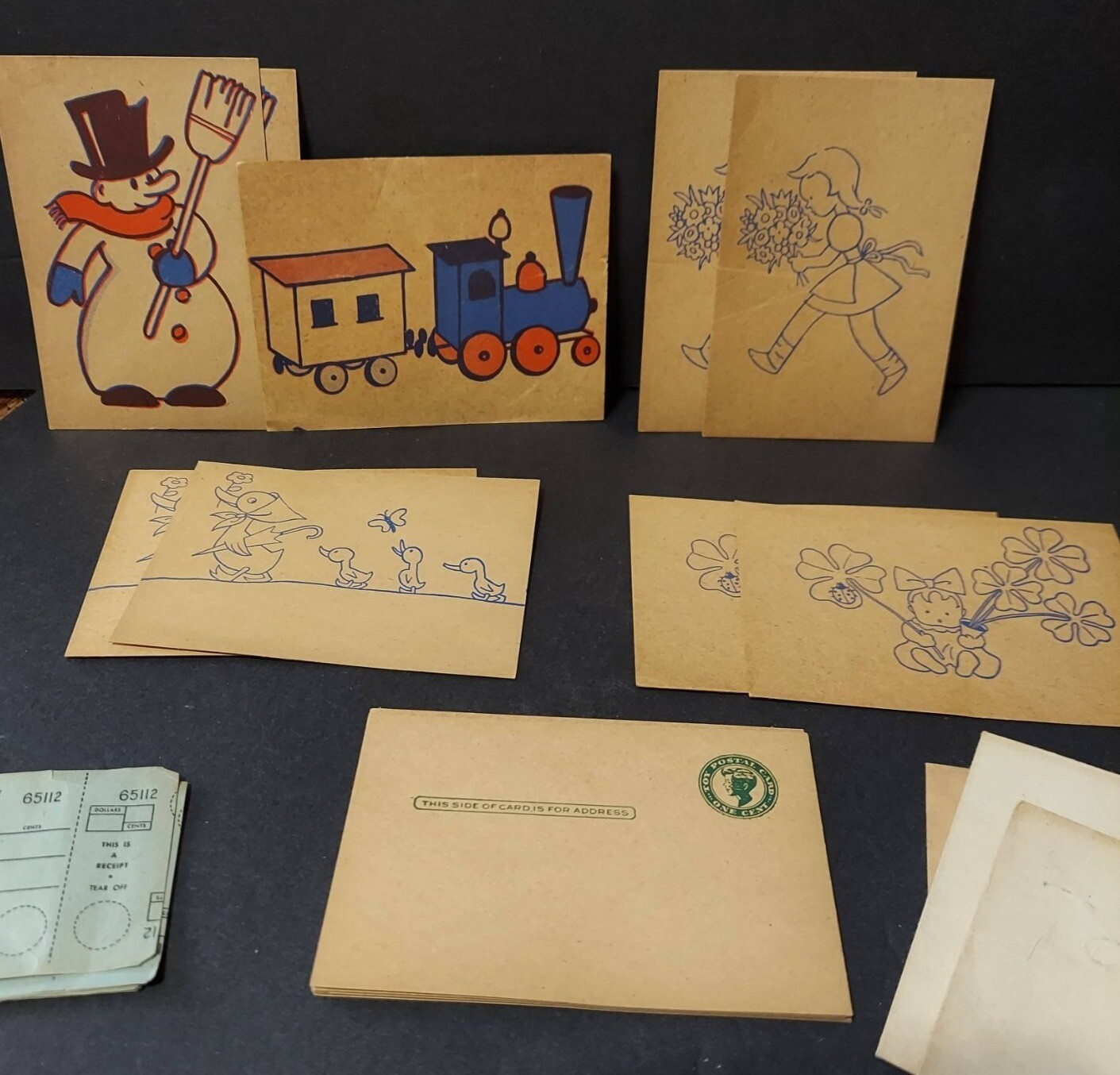 Children's Post Office Kit 1940's Post Cards Money Orders Ephemera Toy
