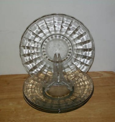 3 Hocking BLOCK OPTIC Clear Depression Glass Bread Plates w Plain Center sau71