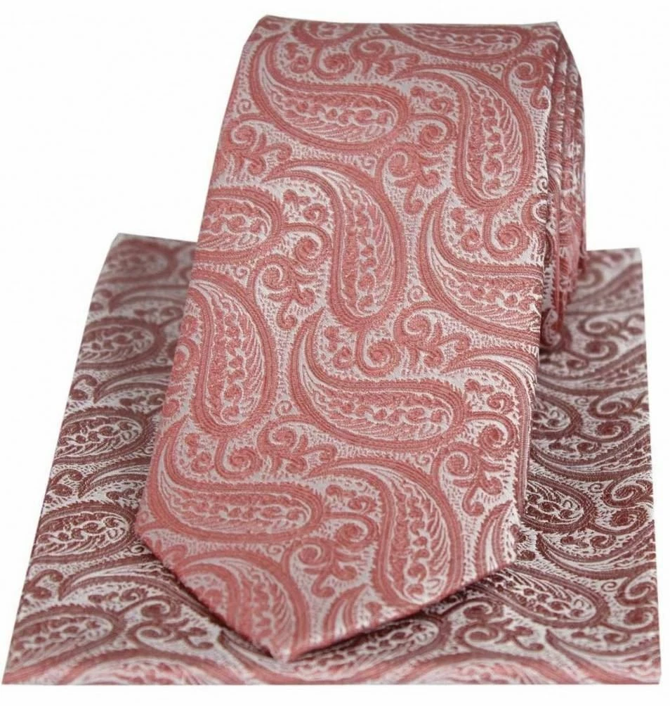 David Van Hagen Paisley Seidenkrawatte & Einstecktuch Set Rosa