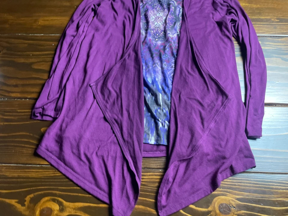 White Stag Sweater, Women's Plus Size 1X, Purple, Faux Layered, Jeweled Cardigan - Image 3 of 4