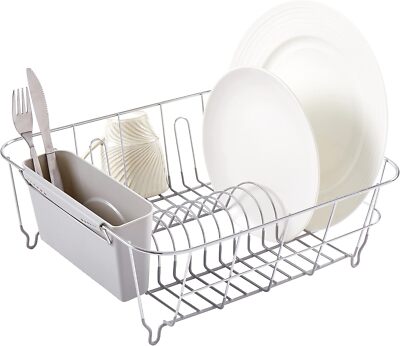 Piece Dish Drying Rack Set Drainer with Utensil Holder Simple Easy to Use  Fits