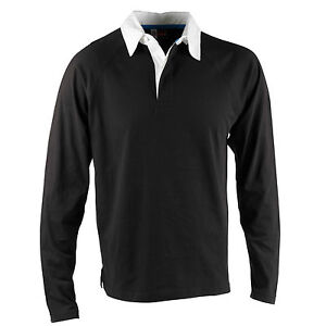 Mens US Basic Black Rugby Shirt Polo 