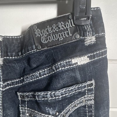 Rock & Roll Cowgirl Women's Bootcut Jeans Blue Embroidered Stretch Western