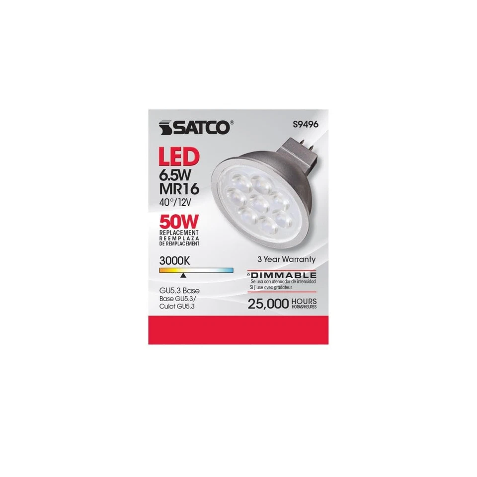 Satco Led Mr16 Flood Light Bulbs 40 Degree Warm White 6 Pack For Enclosed Fix... - Image 2 of 4