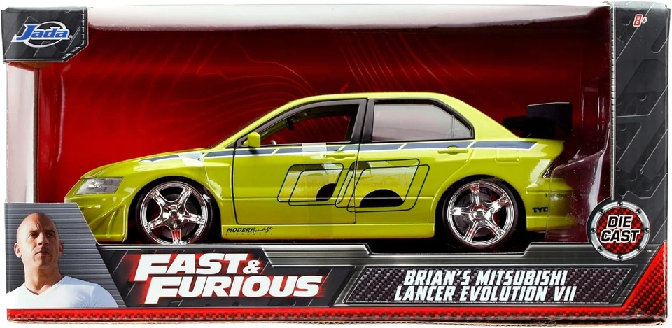FAST FURIOUS Modello DieCast MITSUBISHI LANCER VII Verde BRIAN Scala 1/24 JADA - Immagine 2 di 4