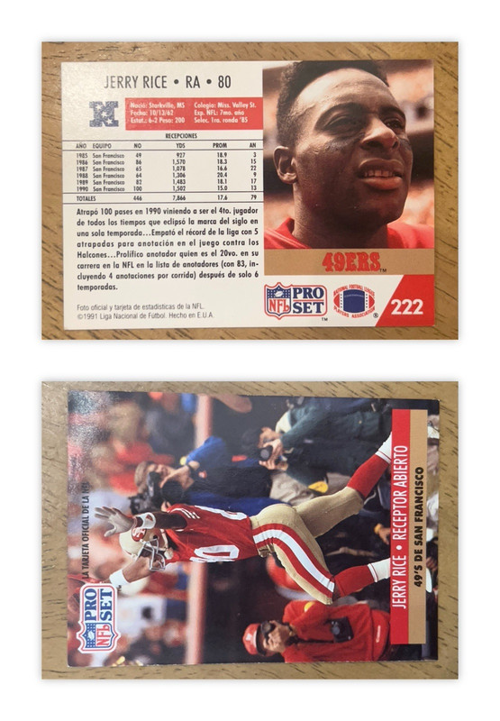 Pro Set Spanish Jerry Rice San Francisco 49ers #222 Base Set 1991 NFL Card