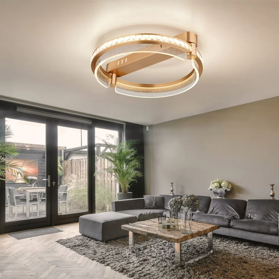 Plafoniera Lampada di Cristallo Dimmerabile Telecomando Oro LED D 40 CM - Immagine 4 di 4