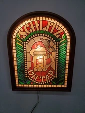 Vintage 1977 Schlitz On Tap Faux Stained Glass Lighted Beer Sign Works