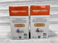 2 Pack Amazon Basics Smart Light Bulb WiFi LED RGB A19 60W E26 Dimmable