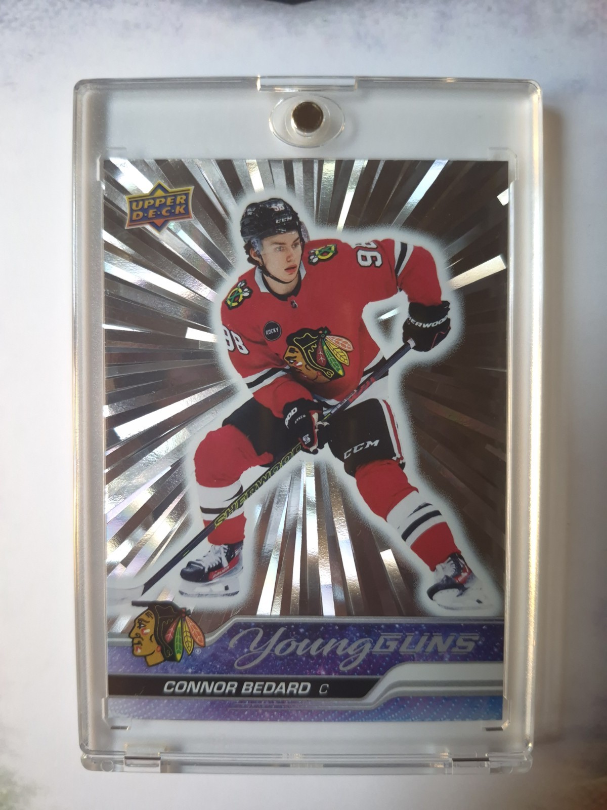2023-24 Upper Deck Connor Bedard Young Guns Silver Outburst RC #451 Blackhawks view 1