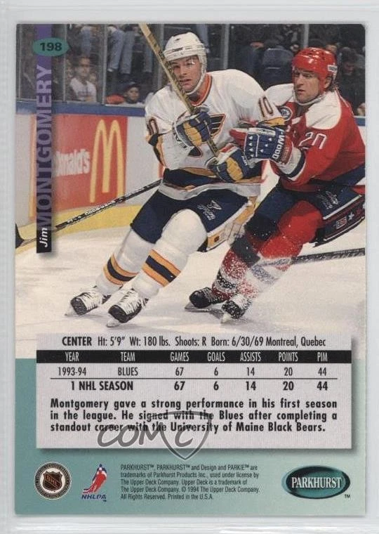 1994-95 Parkhurst Jim Montgomery #198 - Image 2 of 2