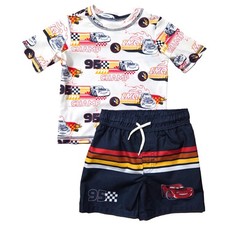 Infant Boys Beige Car's Lightning McQueen Rash Guard  Swim Trunks Set 12M