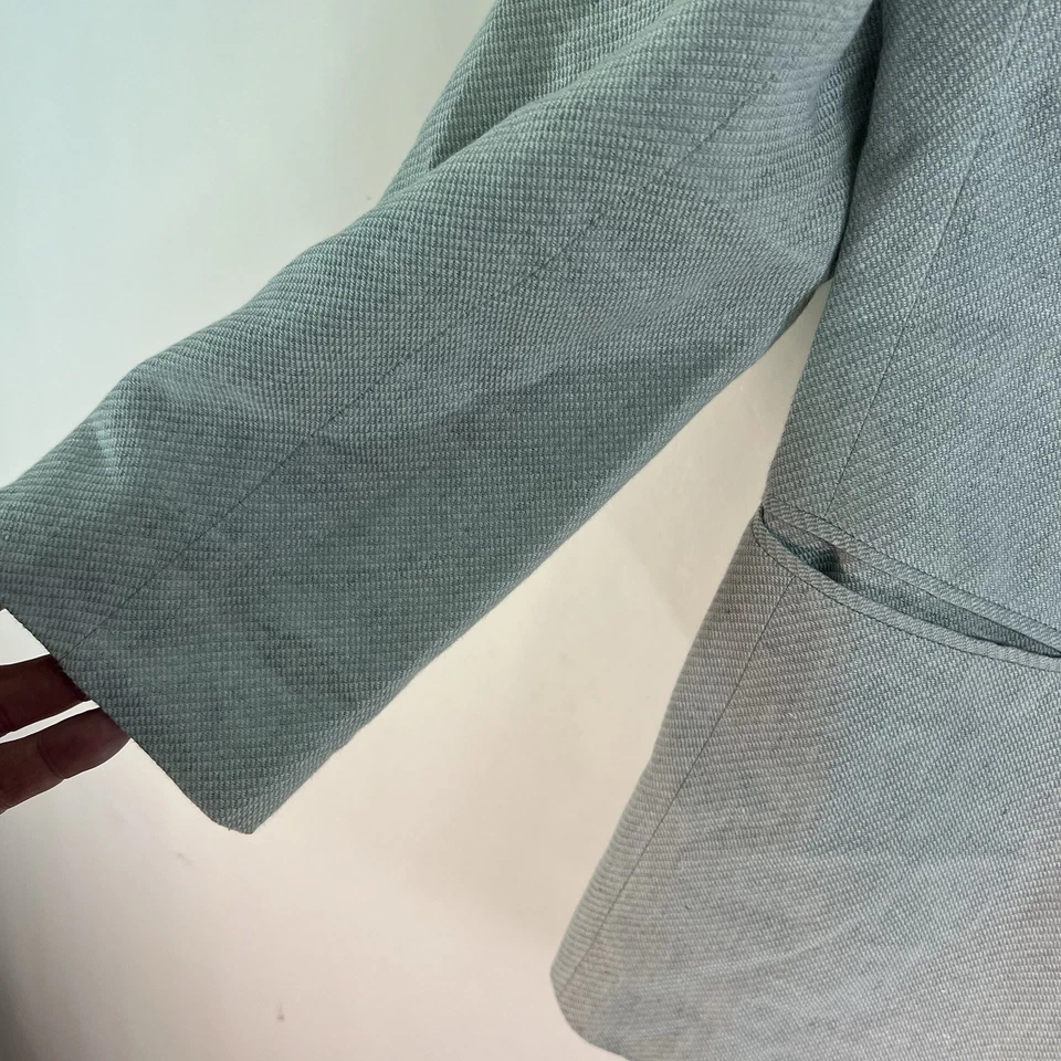 Chaqueta Blazer Gorgio Armani Mezcla de Lino Sencillo Muesca Para Mujer Talla 8 Espuma de Mar Foto 4 de 4
