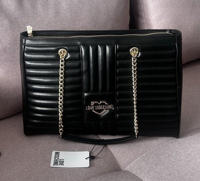 Love Moschino Shopper Tasche 38 cm Schwarz gesteppt (Quilted)   Neu mit Etikett