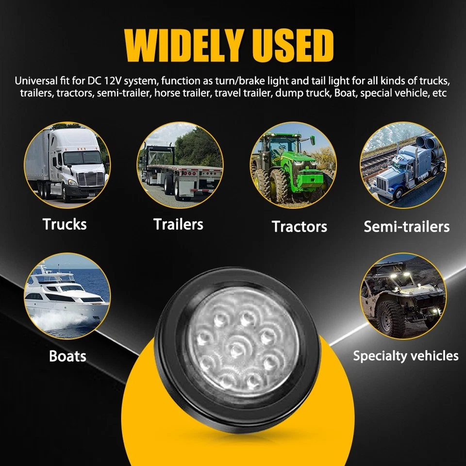 10x Round 2" White LED Side Marker Lights Truck Trailer Bullet Clearance Light C - Image 2 of 4