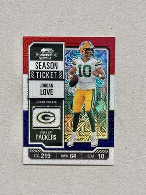 2023 Contenders Optic Jordan Love Season Ticket Red White Blue Mojo #19 /13