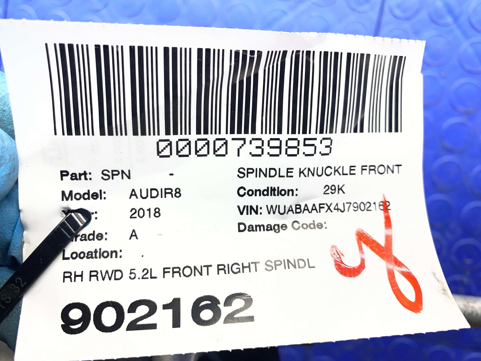 2017-2023 AUDI R8 V10 4S RWS RWD 5.2L FRONT RIGHT SPINDLE KNUCKLE HUB BEARING