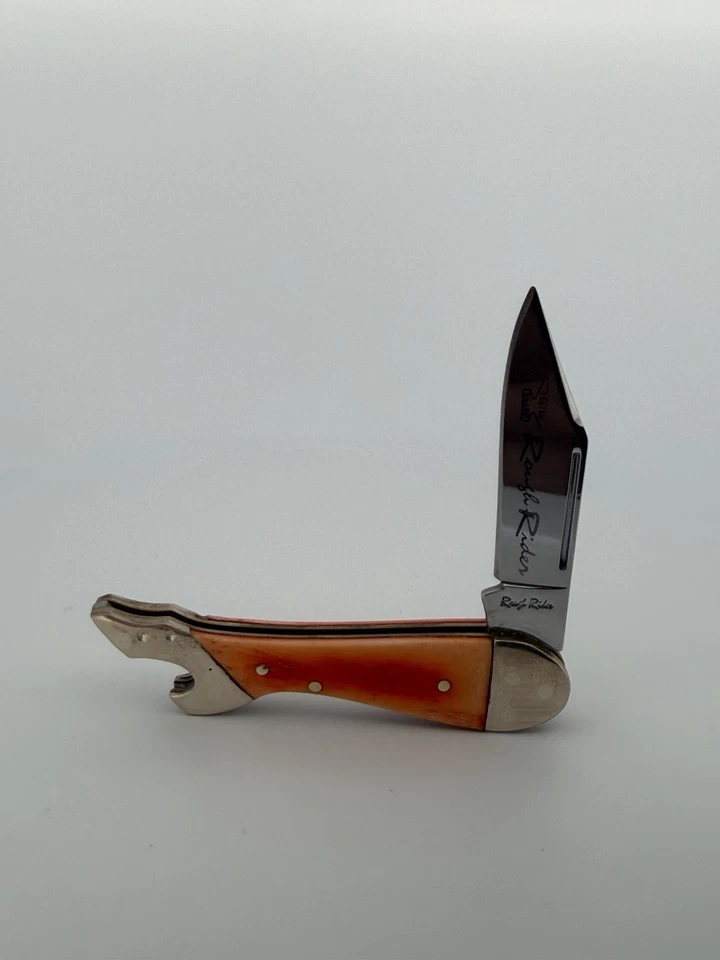 "Navaja de bolsillo vintage áspera hueso ámbar naranja rara 3""" Foto 2 de 4