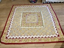 VTG Country Cottage Floral Quilt Machine Sewn/Hand Quilted 84 x 84 Lightweight