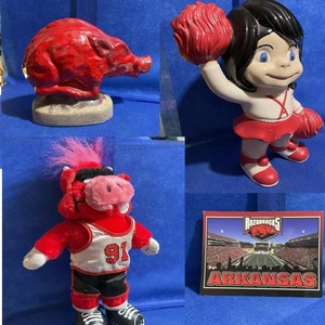 Arkansas RAZORBACK FAN 4 ITEM Lot CERAMIC CHEER LEADER PLUSH DOLL HOG Razorbacks
