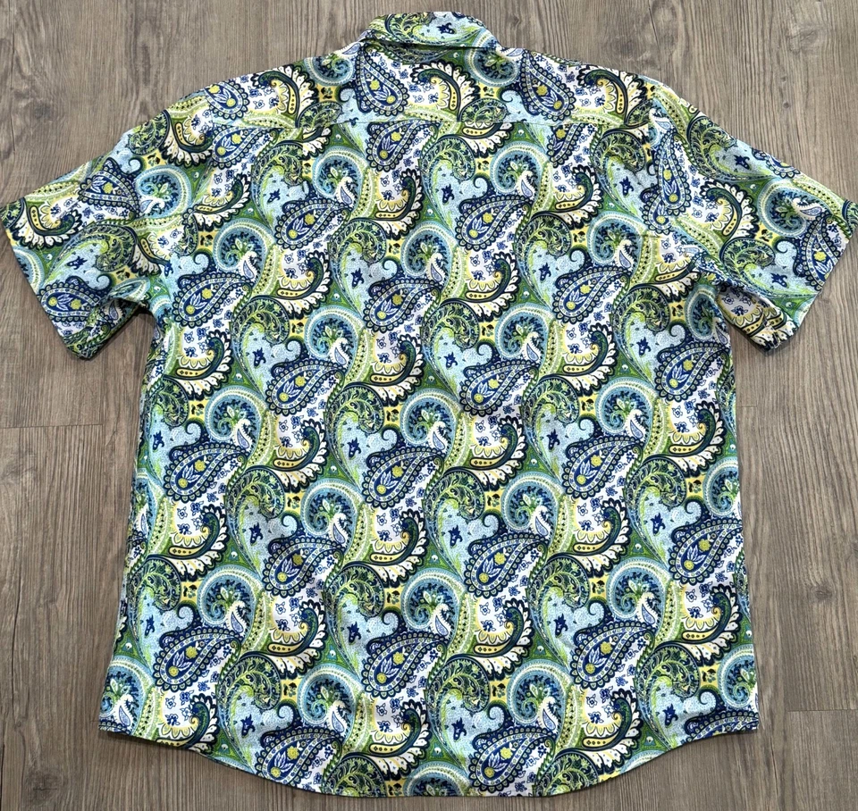 Inserch Icon Men's Bright Colorful Paisley Linen Blend Short Sleeve Shirt 2XL - Image 4 of 4