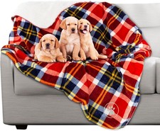 Waterproof Pet Blanket - 50x60 Reversible Plaid Throw Protects Couch, Car, Bed f