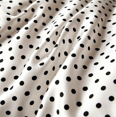 1Yard 22MM 100% Mulberry Silk Fabric Black &White Polka Dot Printed Silk for DIY