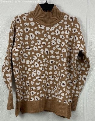 NWT Loft Women's Brown & White Leopard Print Patterned Sweater Size Medium