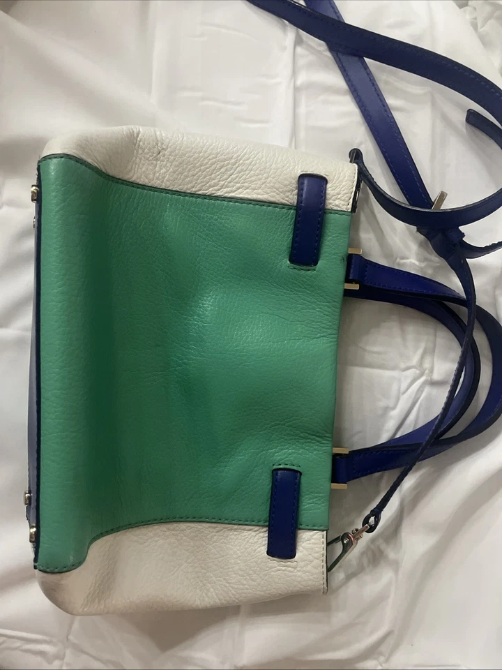 Bolso Bandolera Kate Spade Azul Verde Blanco Houston Street Leo Cuero Guijarro Foto 3 de 4