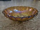 Indiana Large Oval Marigold Amber Carnival Glass Footed Fruit Bowl Vintage