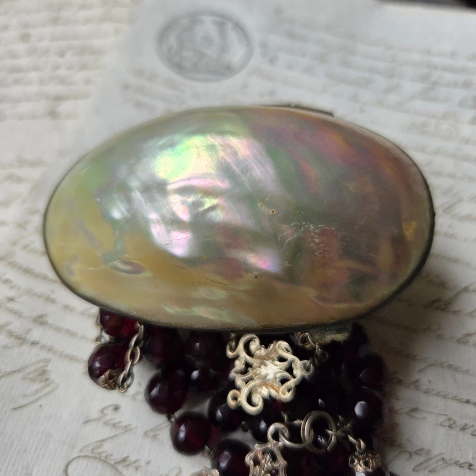 Chapelet Ancien Argent Cristal Grenat Boite Œuf Nacre XIXè French Rosary 19thC - Photo 3/4