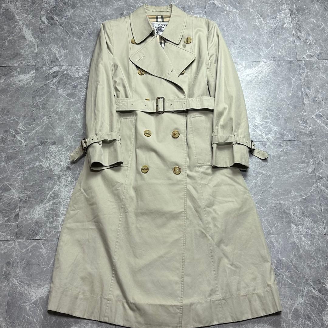 BURBERRY Nova Check Belted Long Trench Coat Beige Size L 11 Womens Used Vintage thumbnail 13