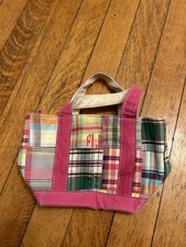 Vintage Mini LL Bean Plaid Patchwork Pink Canvas Tote Boat And Tote Bag