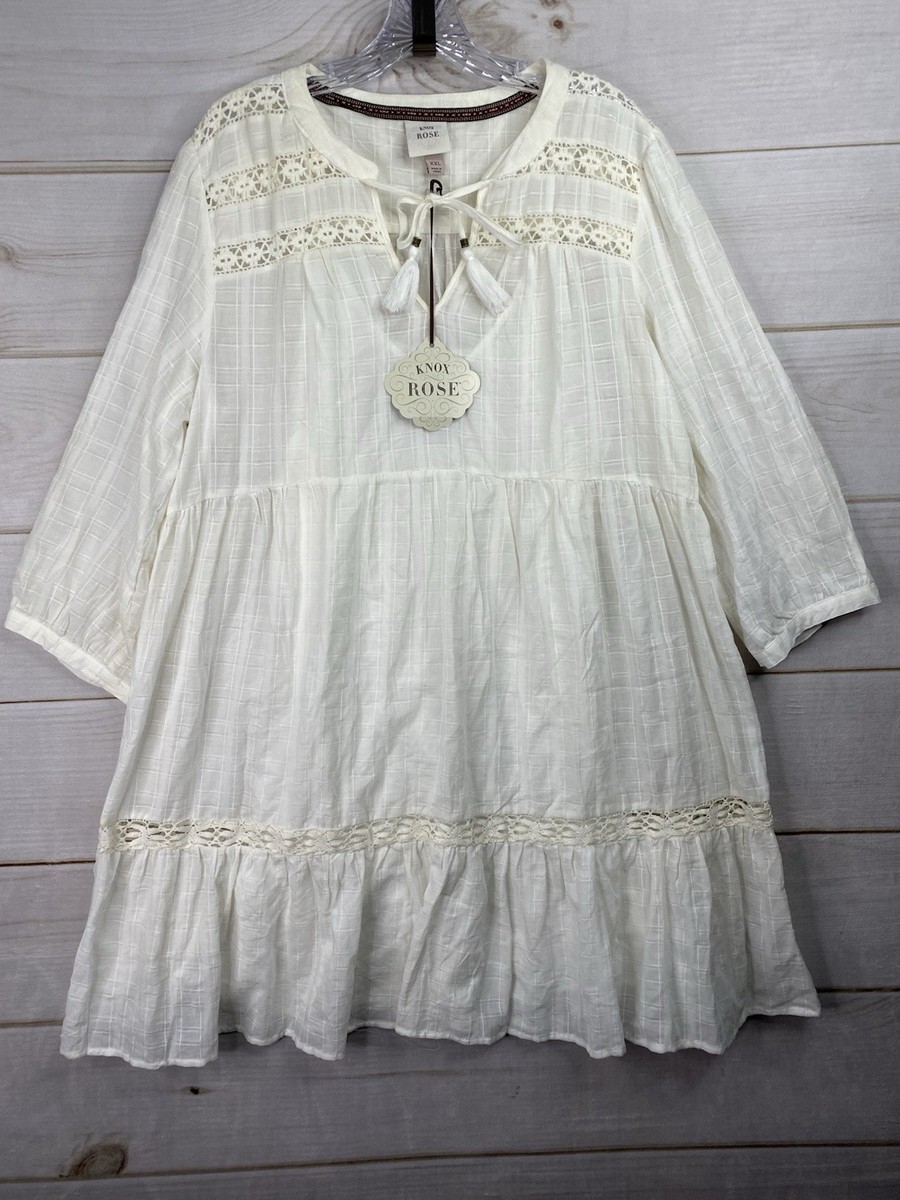 knox rose ivory dress Mini XXL Cream Crochet Cottagecore Bohemian Prairie Romantic NWT Embroidered dress