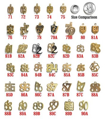Vintage Back Date Graduation Gold Metal YEAR DATE Charms for Tassels (1971-1990)