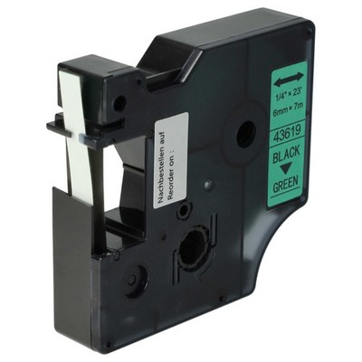 Schriftband für Dymo LabelManager 210D 200 260P 100 Plus 160 Schwarz/Grün 6mm 7m