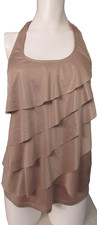 NEW Cache TOP SMALL GOLD HALTER SPANDEX LAYERED LOOK SATIN STRETCH