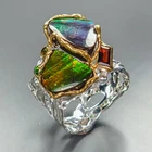 Jewelry gem 14 ct+ Natural Ammolite Ring 925 Sterling Silver Size 8 /R472340