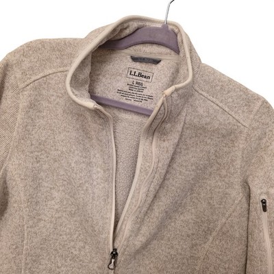 LL Bean Sweater Fleece Full Zip Jacket Oatmeal Heather Beige Misses L 279684
